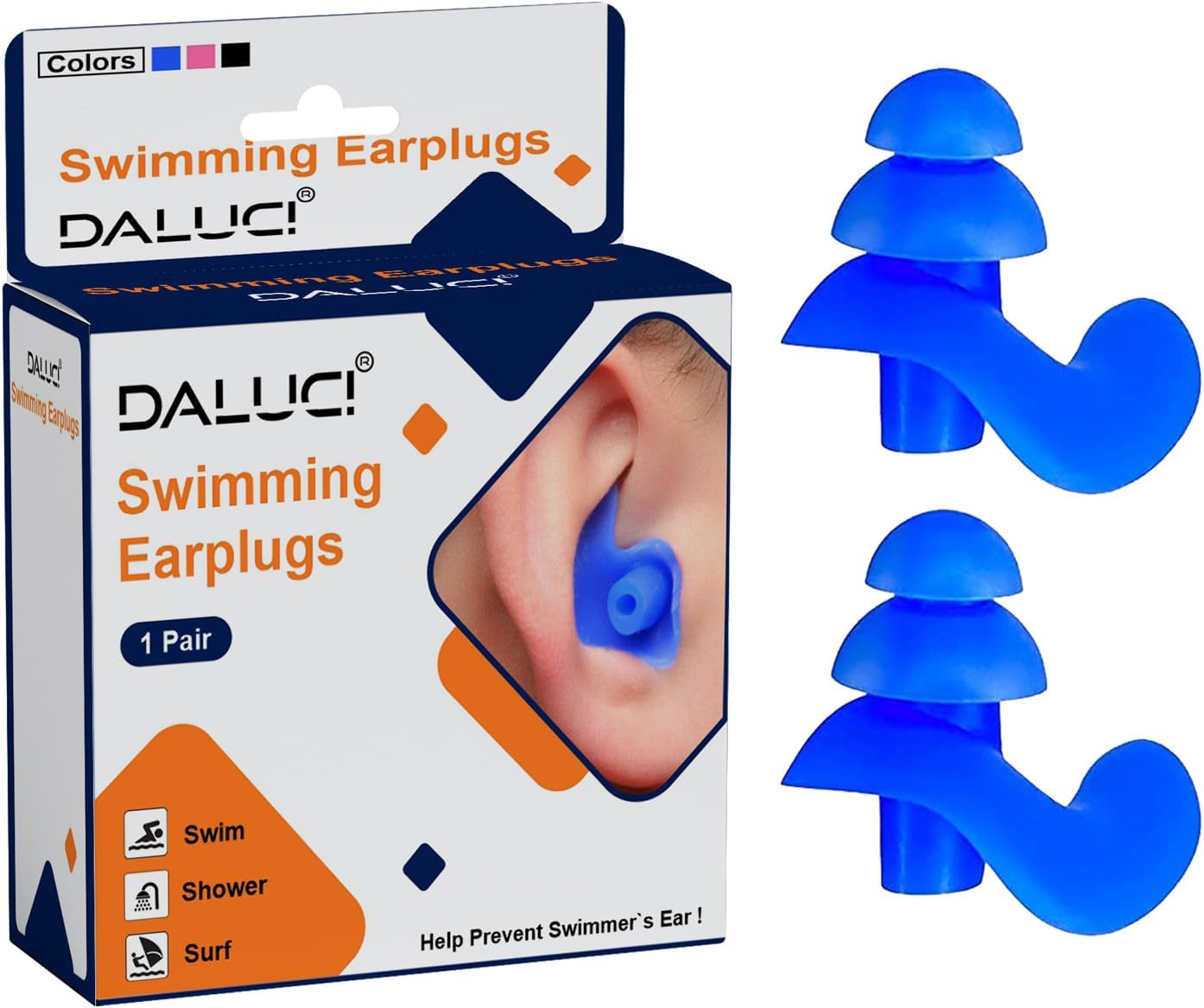 DALUCI 2nd Gen Waterproof Ear Plugs for Swimming & Sleeping | Silicone Ear Plugs for Noise Cancellation - Swim Earplugs for Men & Women | Swimmerโs Ear Protection Ear buds โ Ultra-Soft (1 Pair, Matte Blue)