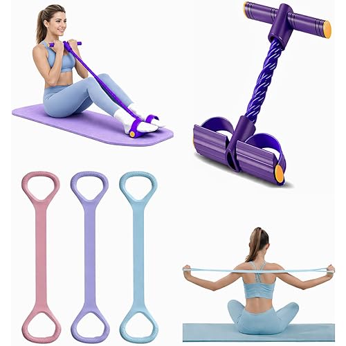 Pedal Resistance Band Set with Handles 6 Tube Full Body Home Workout Equipment + 3 Figure-8 Resistance Bands for Women & Men Fitness, Strength Training, Abs, Arms & Legs Exercise Band Kit