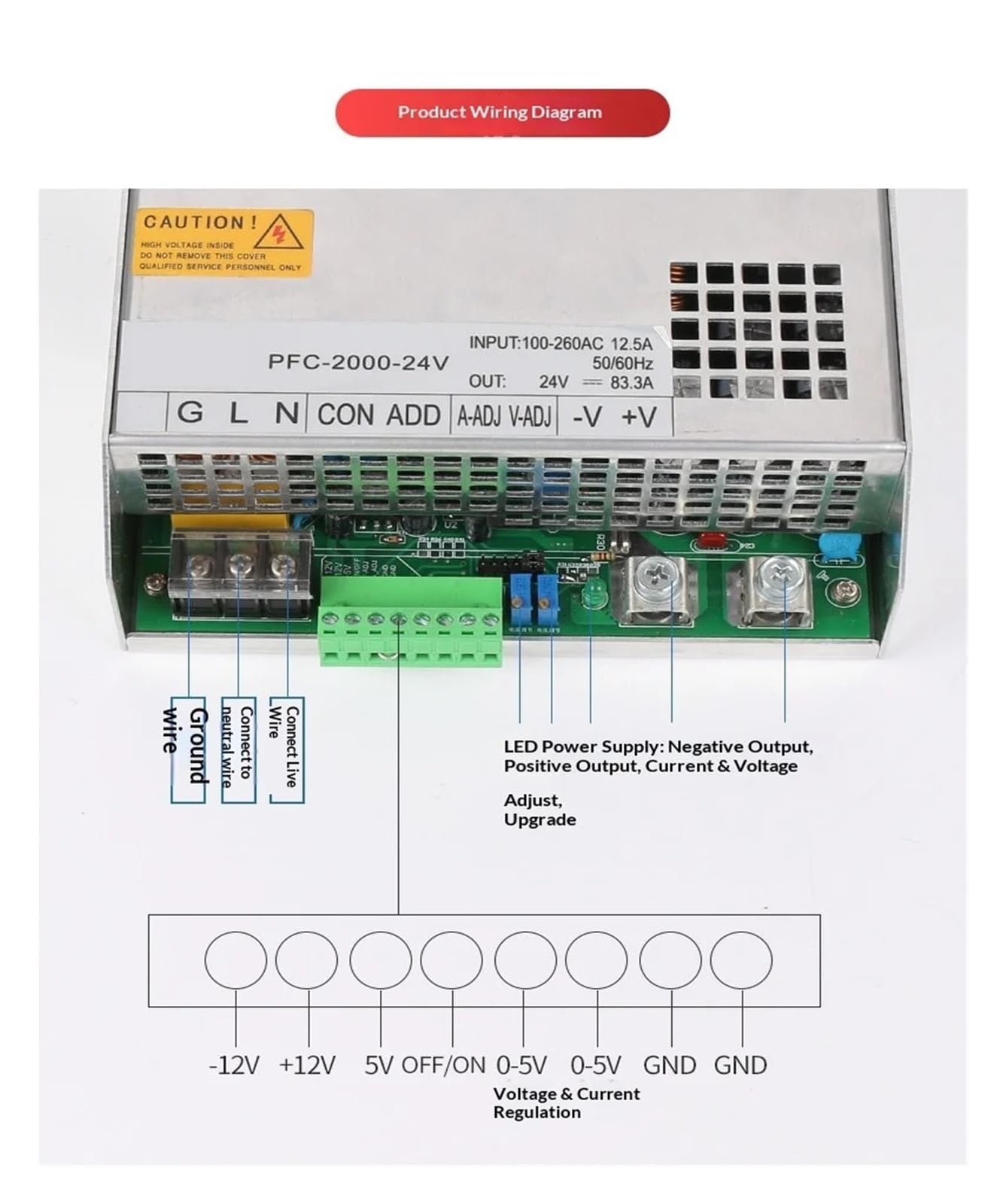 Zasilacz impulsowy o mocy 2 kW z PFC AC-DC 0–12 V do 220 V