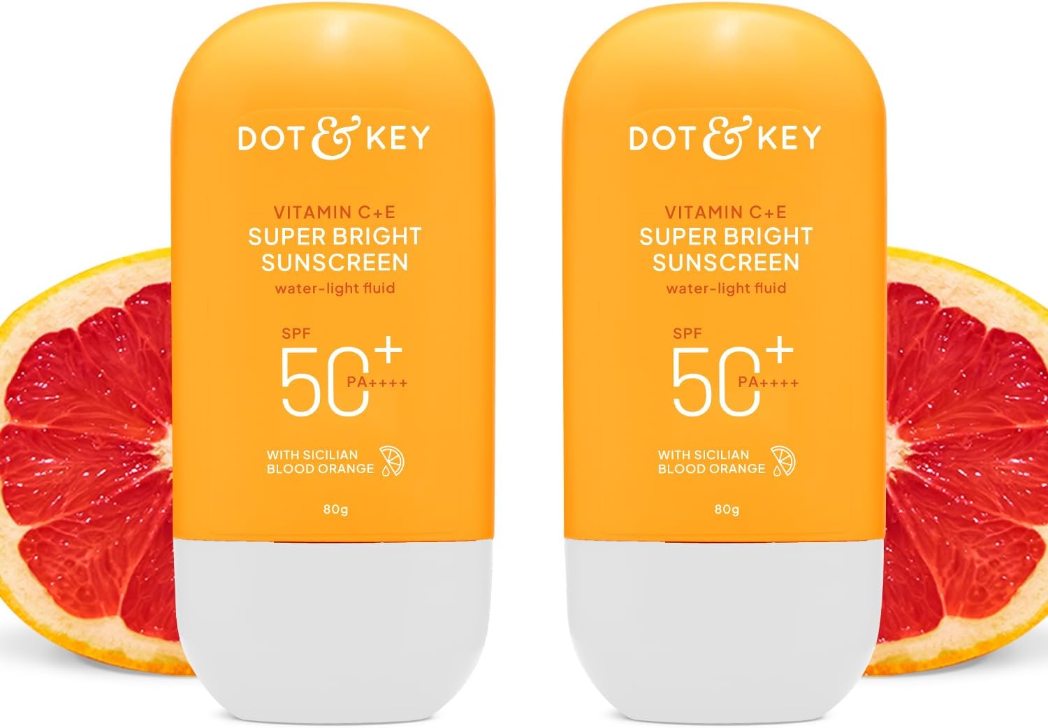 Dot & Key Vitamin C + E Super Bright Sunscreen In-Vivo Tested SPF 50+ PA++++ With New-Age UV Filters, Water-Light Fluid, Boosts Glow, Reduces Dullness & Dark Spots, Checks Tanning, No White Cast | Combo (Pack of 2, 80gm each) | 160g