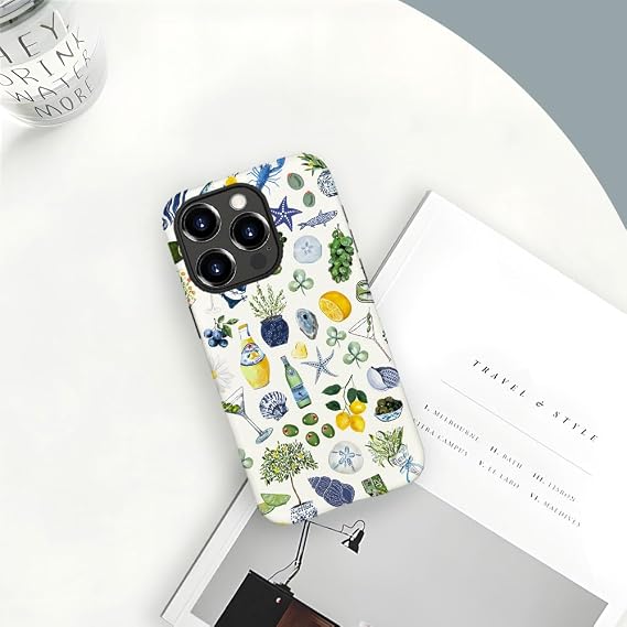 Compatible with iPhone 14 Pro Max,Durable & Shockproof Phone Case Cover Design - Green Collage Starfish Beach Plants