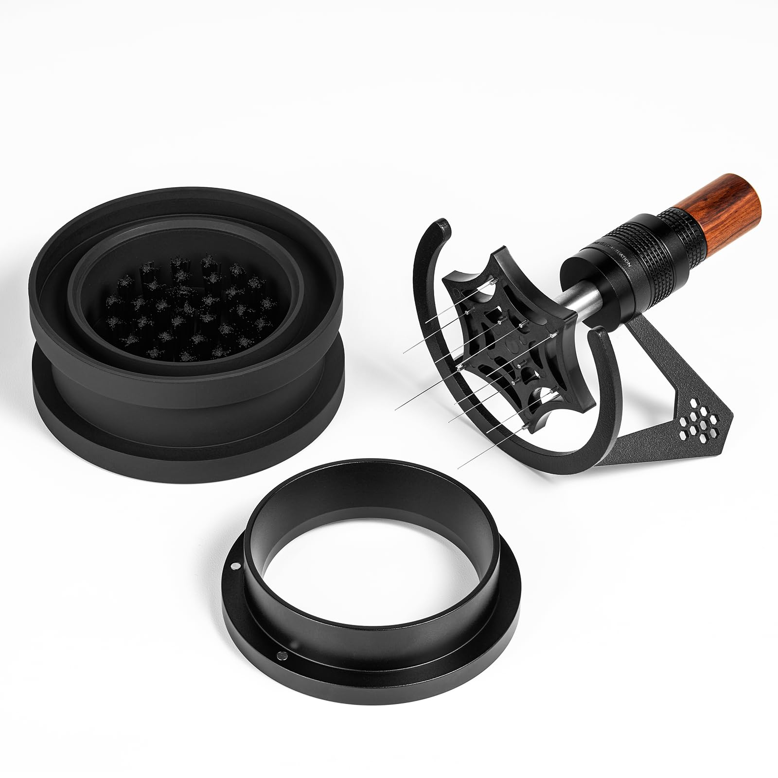 IKAPE Mantis WDT Herramienta de distribución, V3-58.5 mm, herramienta de distribución de agitador de espresso para barista, agitador de espresso de 8 agujas con embudo dosificador y soporte, altura de
