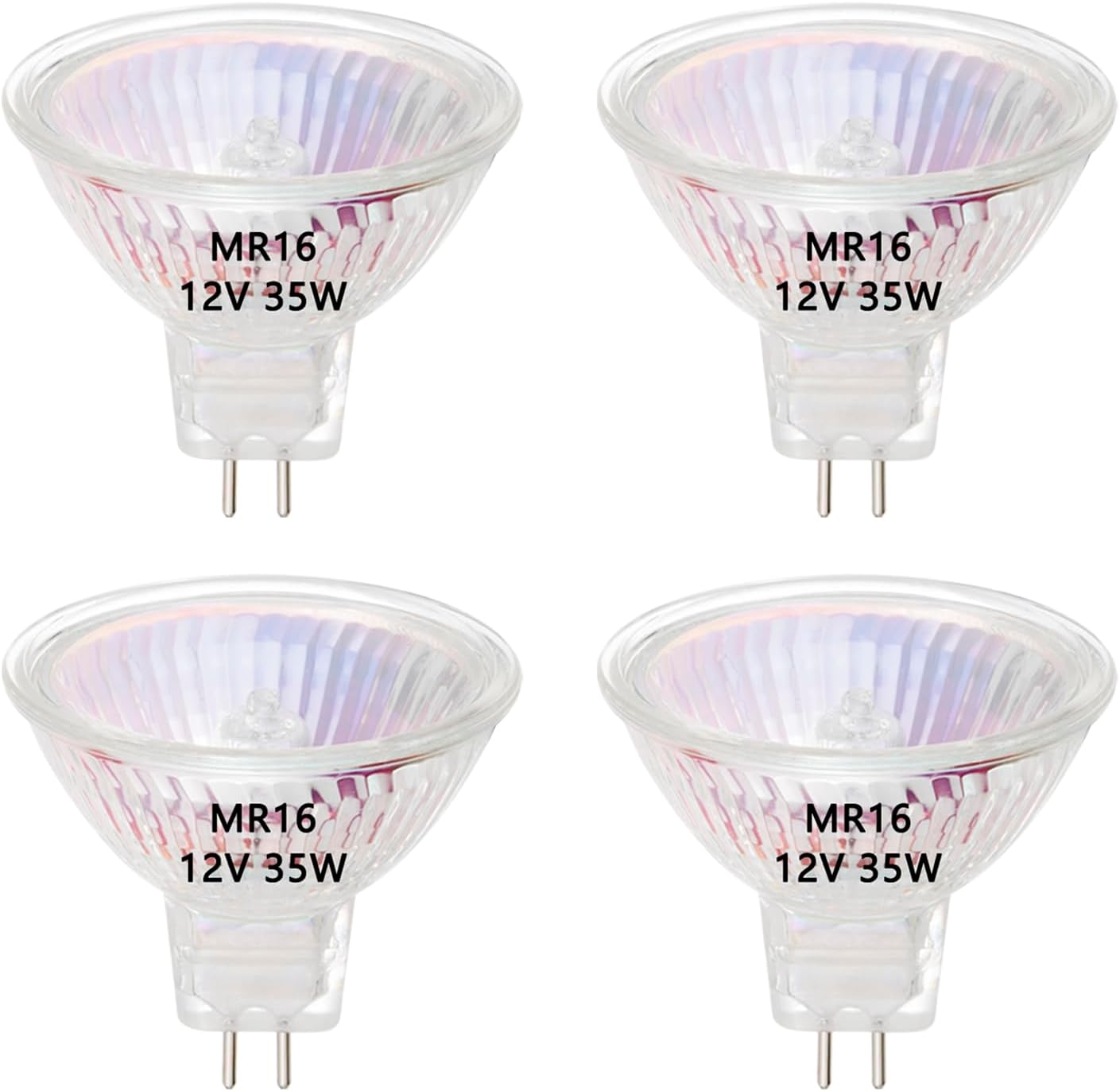 MR16 Halogen Light Bulbs, 35W 12V, GU5.3 Bi-Pin Base MR16 Halogen Spotlight Bulbs, 2800K Warm White, ‎Dimmable, Pack of 4