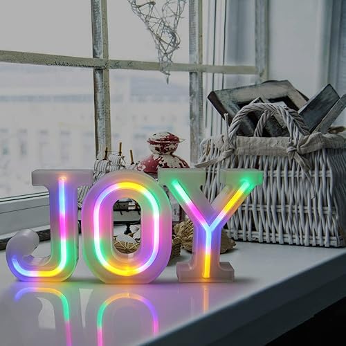 Miniatura 3 de GUOCHENG JOY - Letrero de letras de neón, 1 paquete de 3 piezas JOY Set de luces LED de neón de marquesina del alfabeto, lámparas de palabras