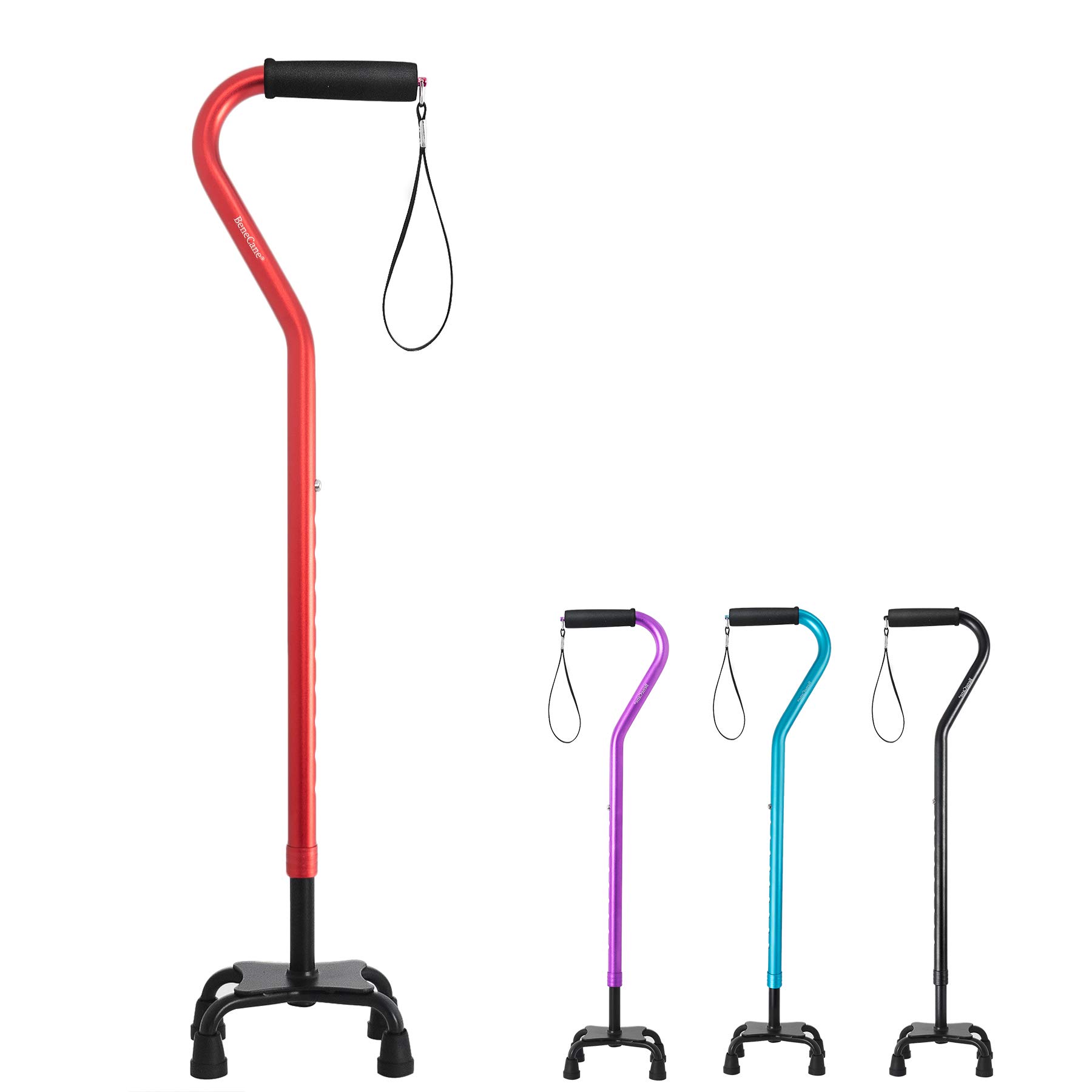 BeneCane Quad Cane Adjustable Walking Cane with Offset Soft Cushioned Handle for Men & Women Lightweight Comfortable with 4-Pronged feet for Extra Stability