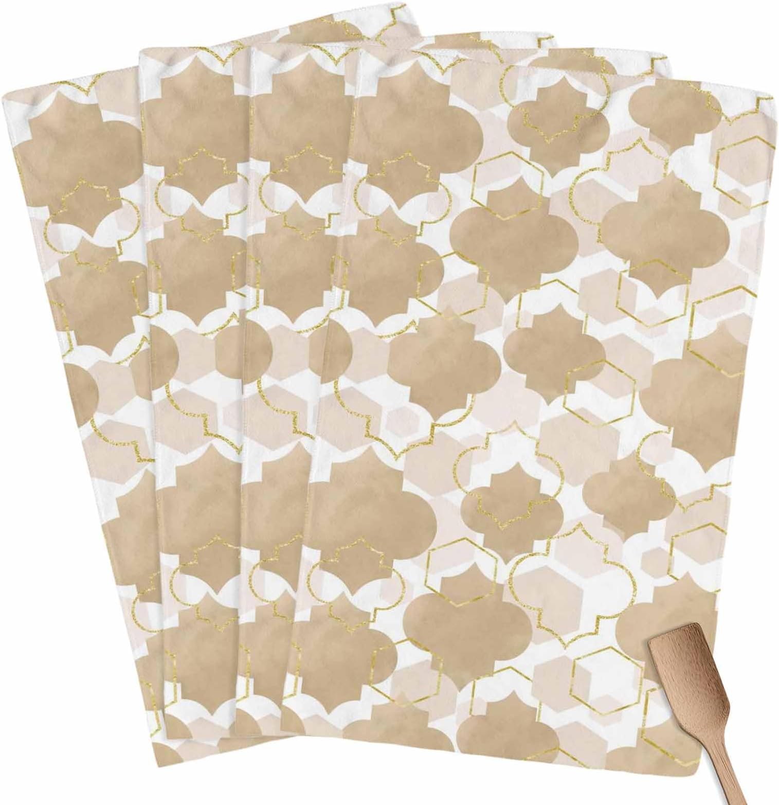Light Brown Moroccan Style Kitchen Towels 45x75 cm, Gradient Geometric Abstract Absorbent Tea Bar Towel, Ultra Soft Tea Cloth for Kitchen Bathroom Birthday Drying Dishes, 4 PCS