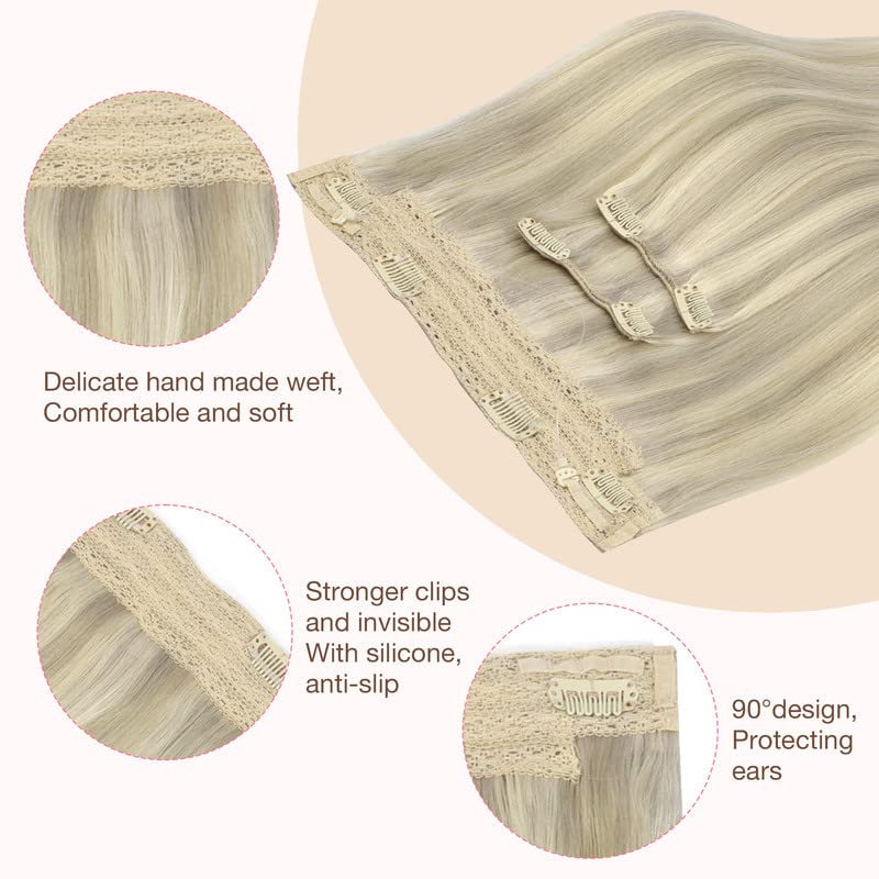 Miniatura 3 de GOO GOO Extensiones de cabello humano real con alambre, 14 pulgadas, 3.70 oz rubio ceniza con reflejos platino, extensiones de cabello con alambre