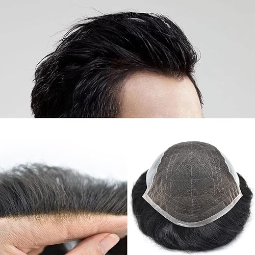 Miniatura 3 de Toupee para hombres Cabello humano francés encaje marrón sistema de cabello blanqueado nudo hombres tupé línea capilar natural pieza de cabello