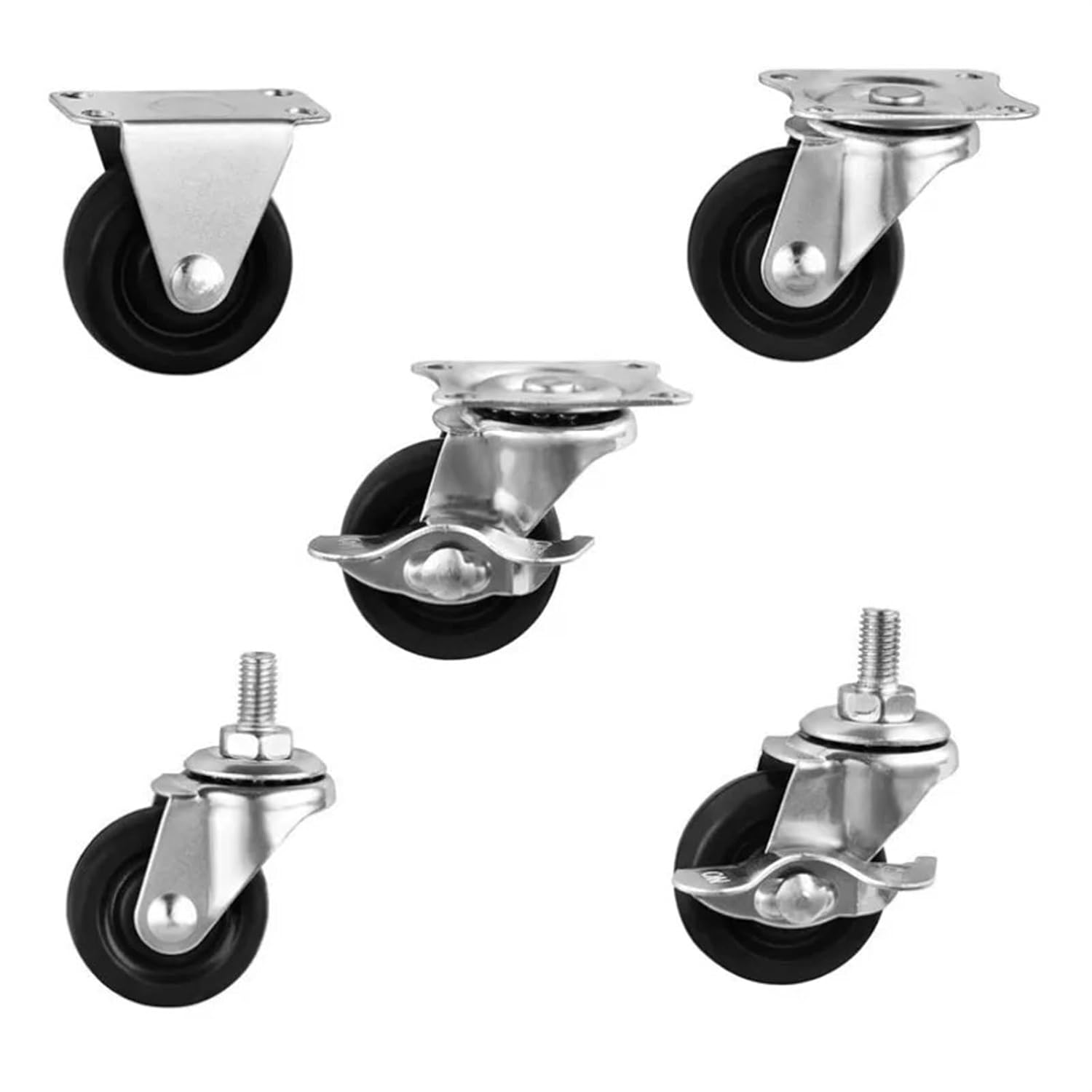4 Pcs/Lot Rubber Wheel Lightweight Black Screw M8 Brake Universal Foot Wheel Storage Display Rack Small Cart(1.5 Inch Fixed)