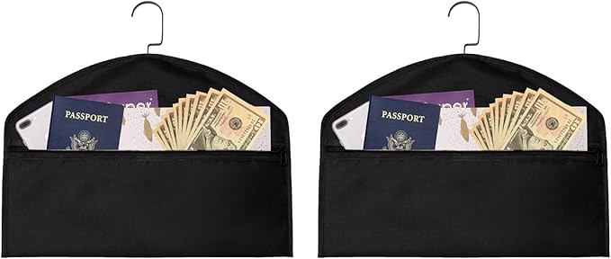 Lot de 2 cintres sécurisés étanches avec poche pour cacher des objets de valeur pour la maison ou les voyages (noir, A)