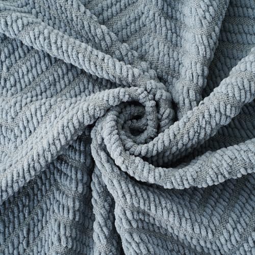 Image of BATTILO HOME Blue Grey Chenille Throw Blanket for Couch, 60 inchx80 inch