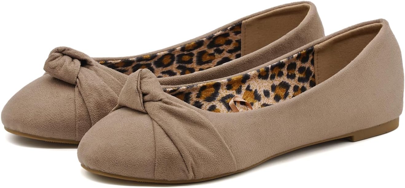 Epic Step Ballet Flats for Women, Comfortable Slip on Faux Suede Round Toe, Ballerina Dressy Flat Shoes