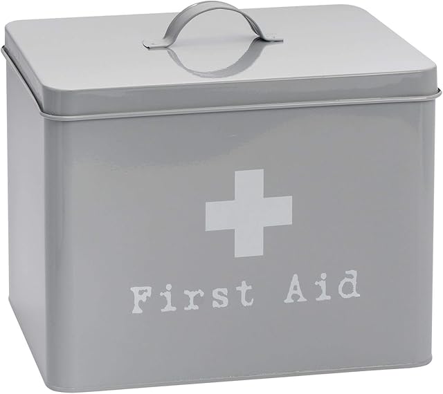 Harbour Housewares Industrial First Aid Box - Vintage Style 2-Tier Steel Medicine Storage Organiser - Grey