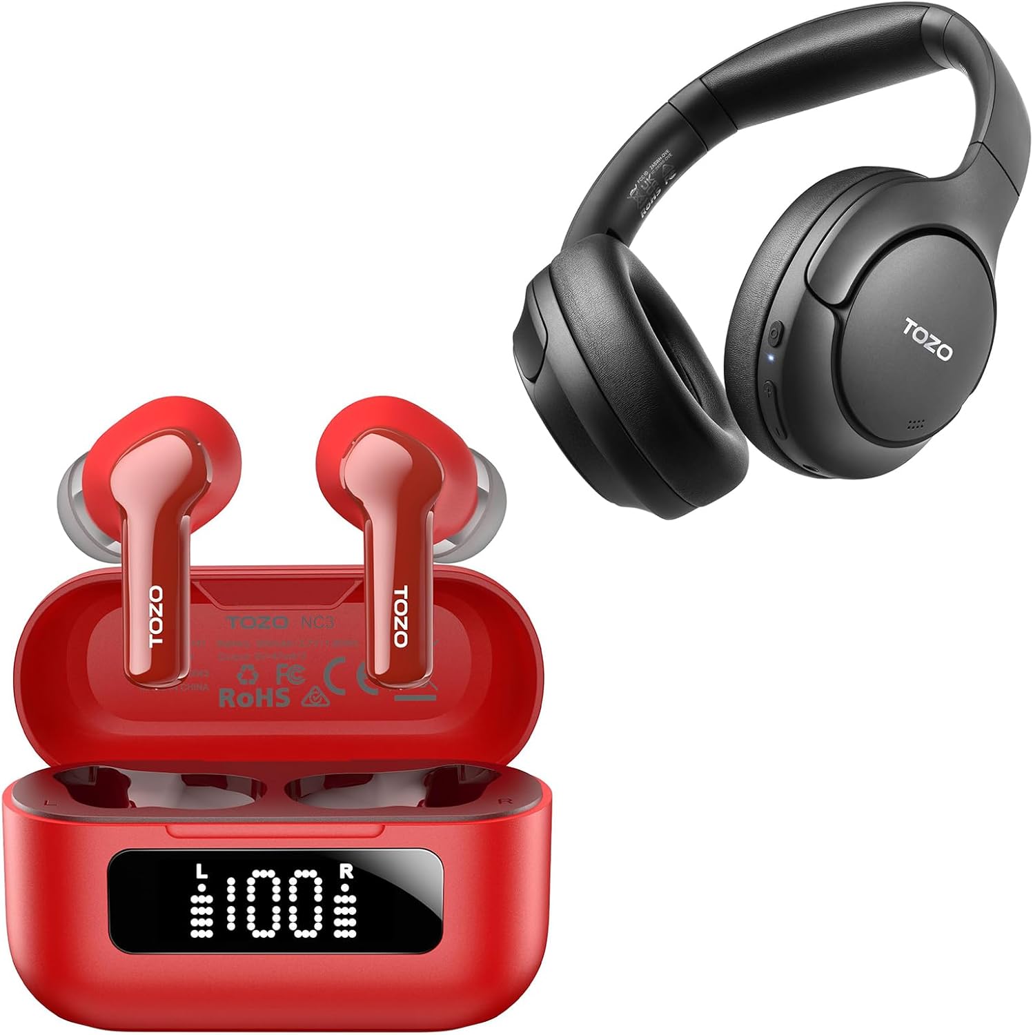 TOZO Hybrid Active Noise Cancelling Wireless Earbuds HT2 ANC Wireless Over Ear Bluetooth Headset