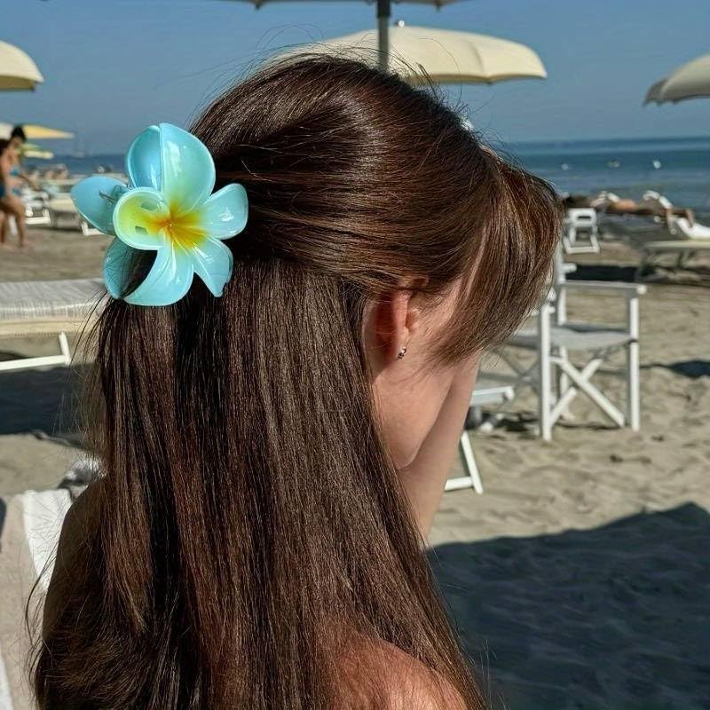 Image of Cerrito 4 Pcs Flower Hair Claw Clips - Hawaiian Plumeria, Large NonSlip Clutchers for Hair, Strong Hold Hair Accessories For Thick or Thin Hair, Beach, Everyday Use (Multi-Size, Multicolor)