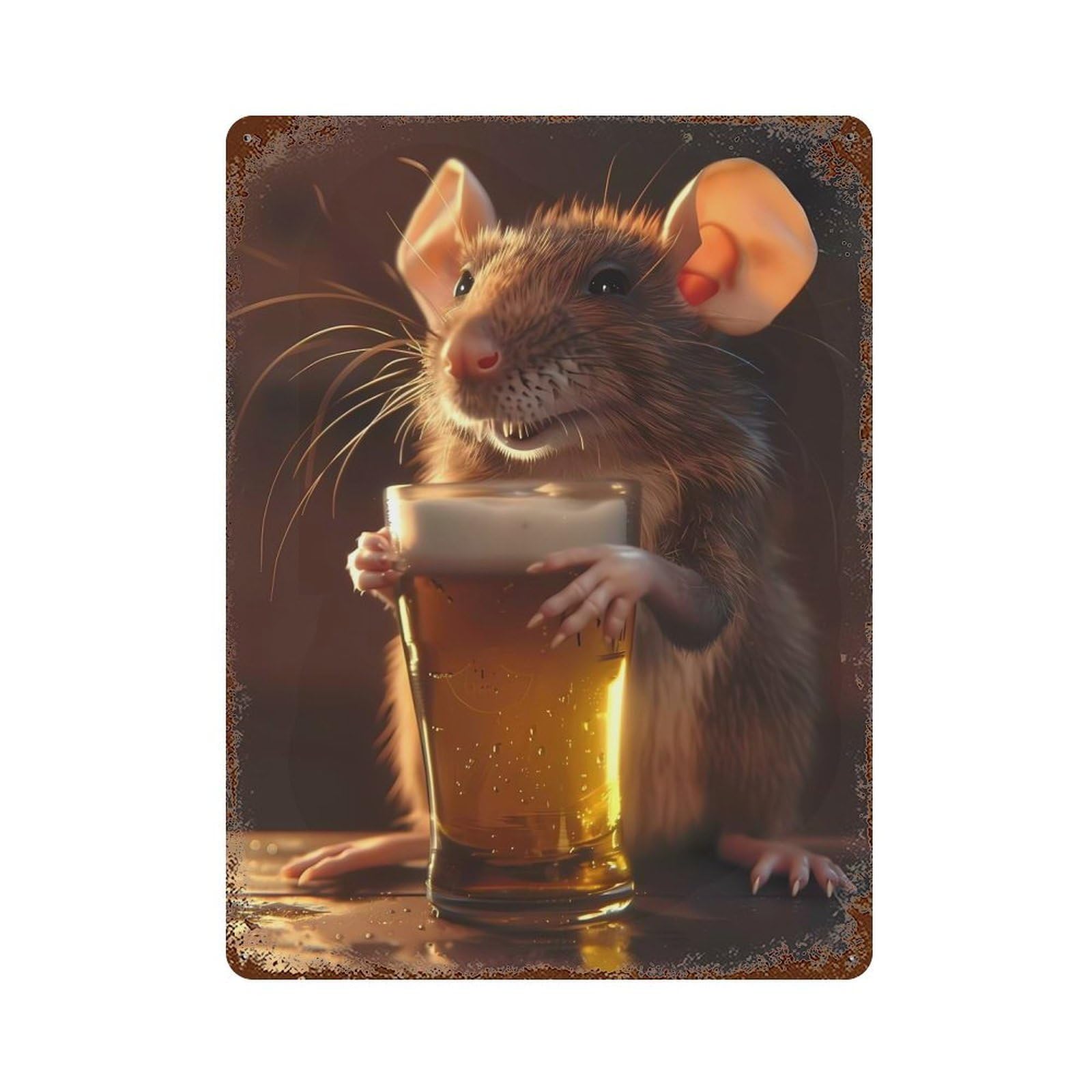 Retro Metal Sign with Rat Beer Design 15.7"x11.8", for Shed, Workshop And Garage Wall Decor, Industrial Home Decor