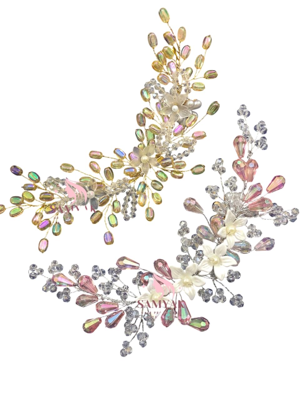 Samyak Combo of 2 Wedding Hair Pins Tiara Accessories Handmade Headdress Brooch for Women & Girls Bridesmaid Hair Vine (Pink-Gold) (B0D9JR5286) Amazon Price History, Amazon Price Tracker