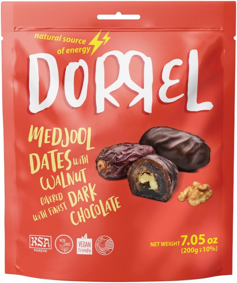 Dorrel Belgian Dark Chocolate Covered Medjool Dates Stuffed with chopped walnuts