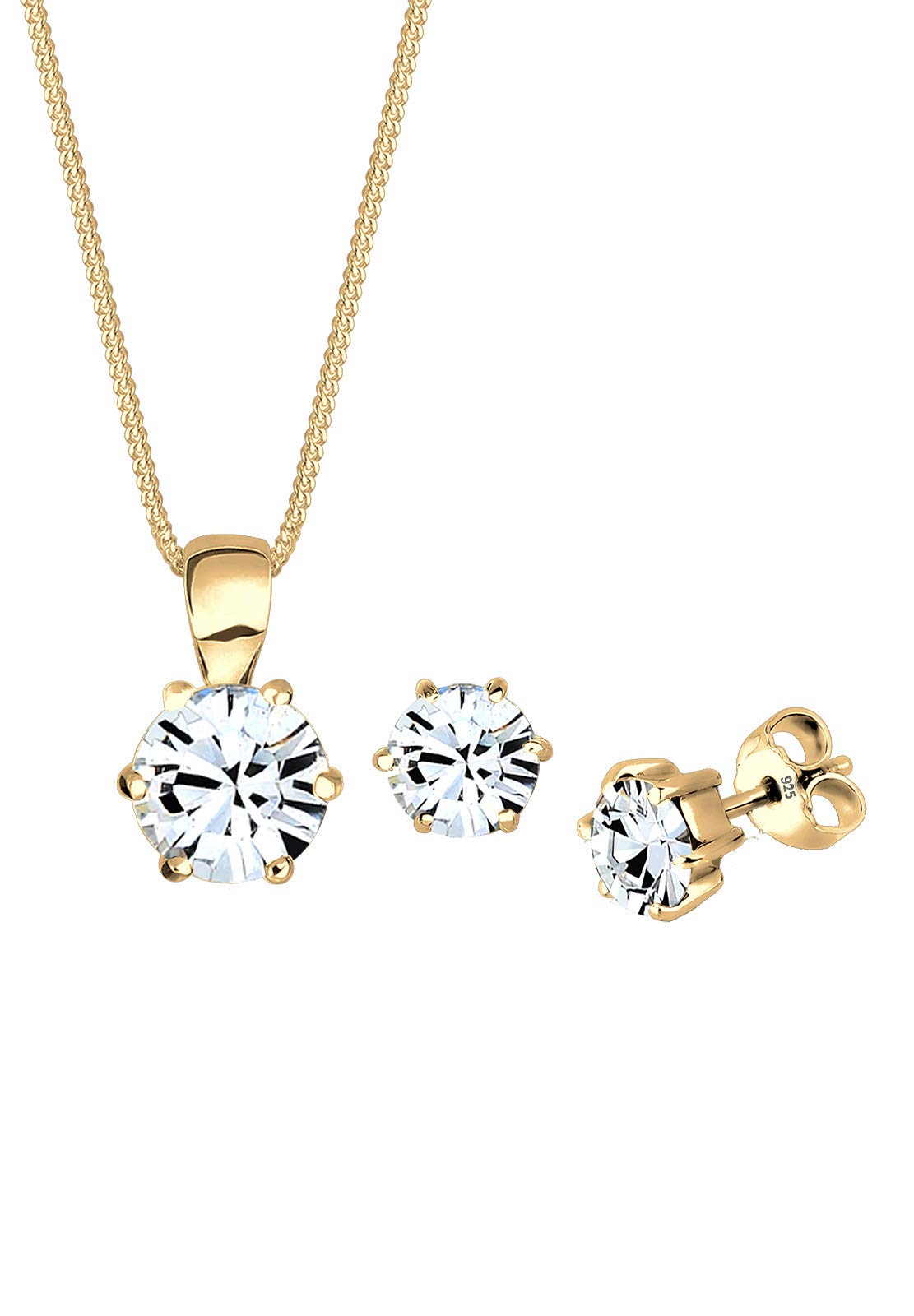 Elli Jewelry Set Glittery with Crystals in 925 Sterling Silver Gold Plated