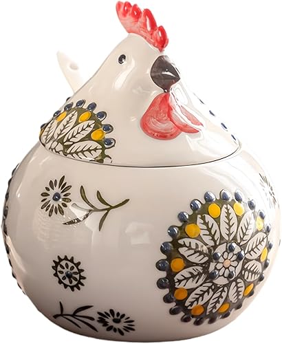 Miniatura 9 de Bodega de sal de cerámica con tapa y cuchara, tarro grande de sal de pollo de 13 onzas, soporte para sal para encimera, café, azúcar, especias y