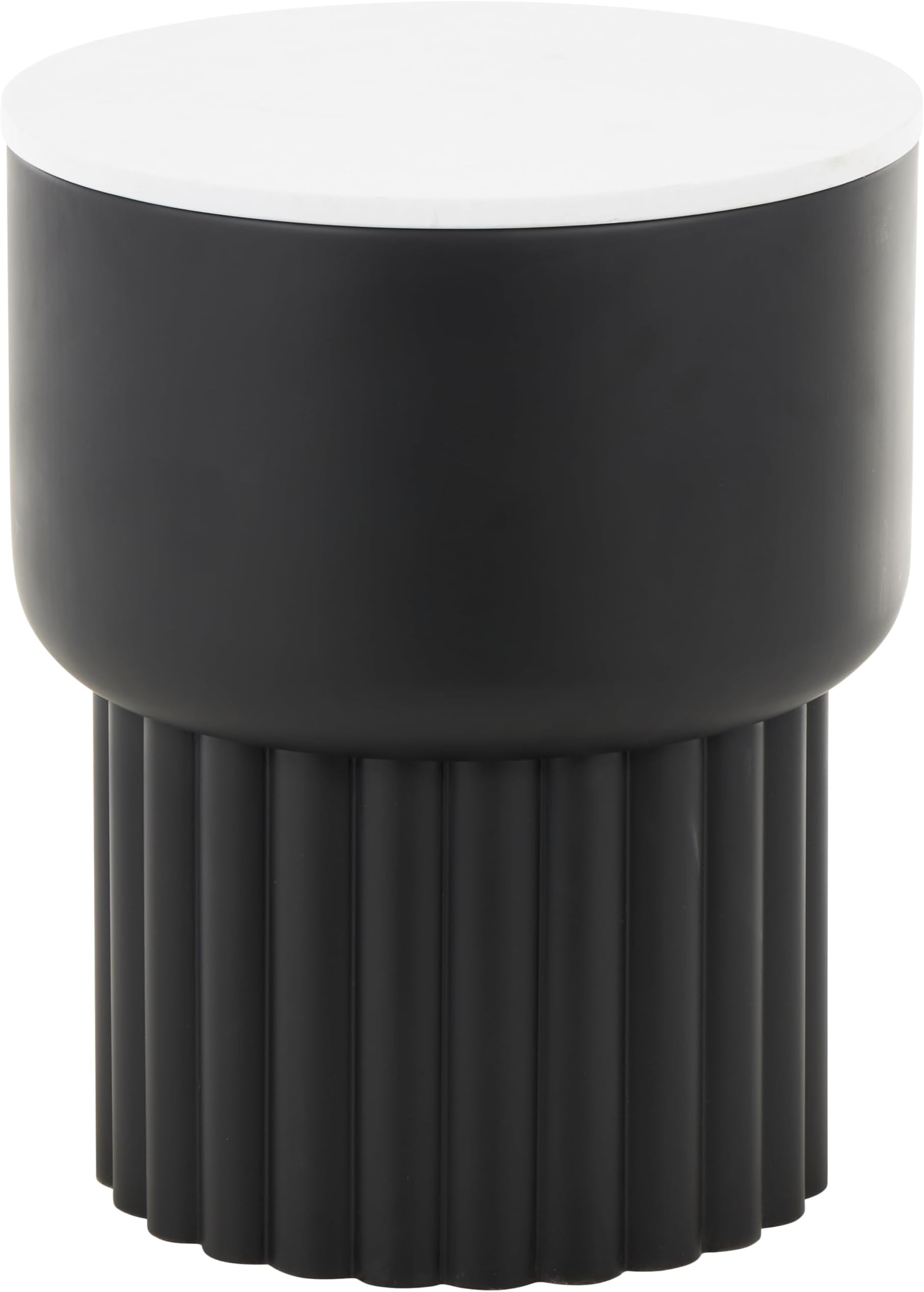 Metal Side End Accent Table Ribbed End Table with White Marble Tabletop, Side Table 15" x 15" x 19", Black