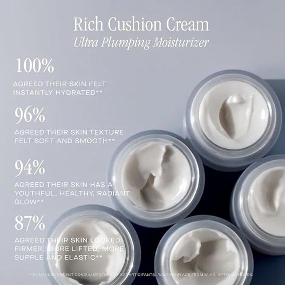 Summer Fridays Rich Cushion Face Cream - Ultra Plumping Barrier Repair Cream + Makeup Primer - Infuses Skin with Rich Hydration from Glycerin + Squalane - Non-Comedogenic + Fragrance-Free (1.69 Oz)