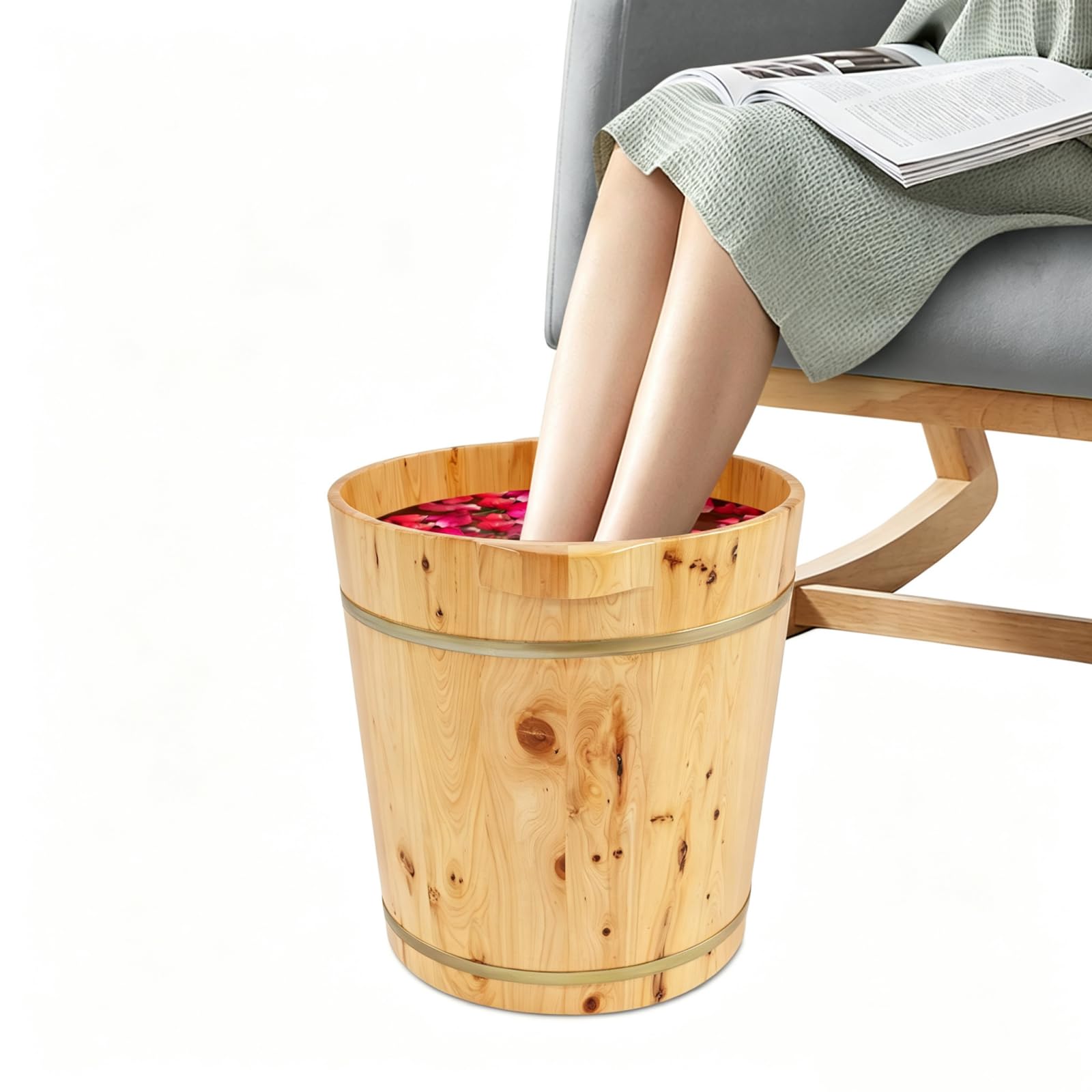 Bañera de pies de madera, 36,5 x 40 cm, cubo de sauna, cubo de madera con retención de calor, lavabo reutilizable para familias, baños de pies y sauna (36,5 x 40 cm)