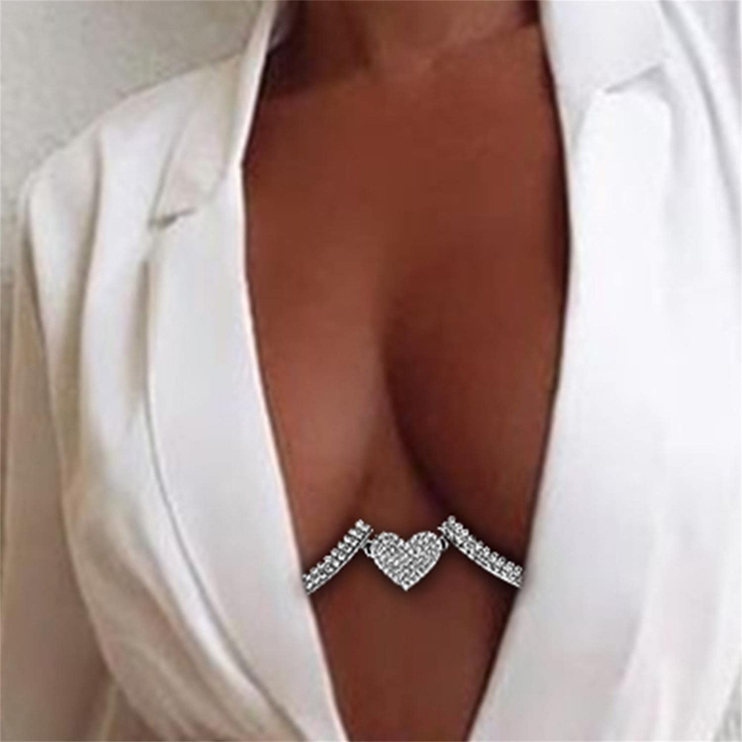 Rhinestone Chest Bracket Chain Trendy Crystal Bra Chain Sexy Bikini Beach Bra Body Chain Jewelry for Women (Gold)