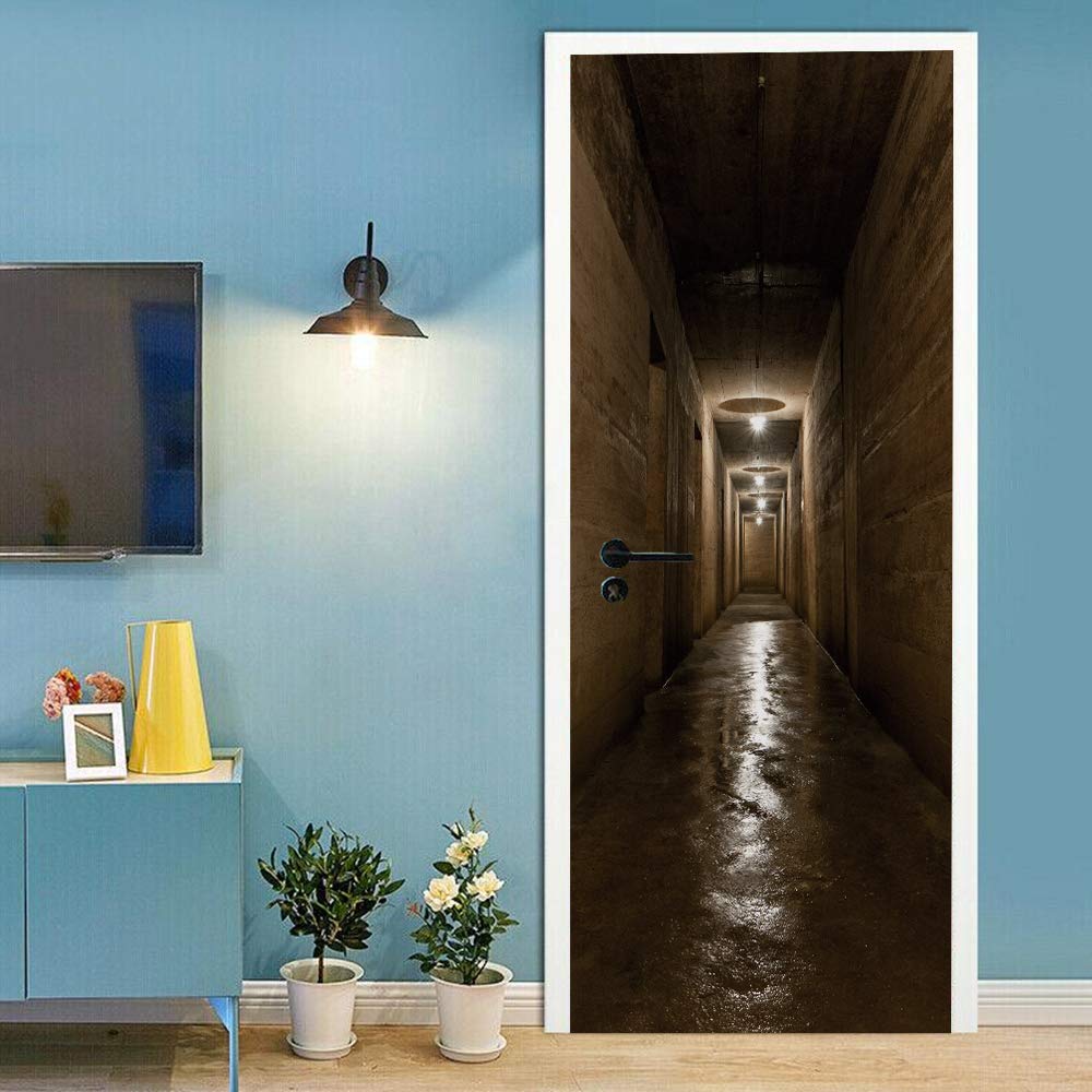 Sticker porte trompe l'oeil adhésif lavable pour rénover une porte abîmée 88x200
