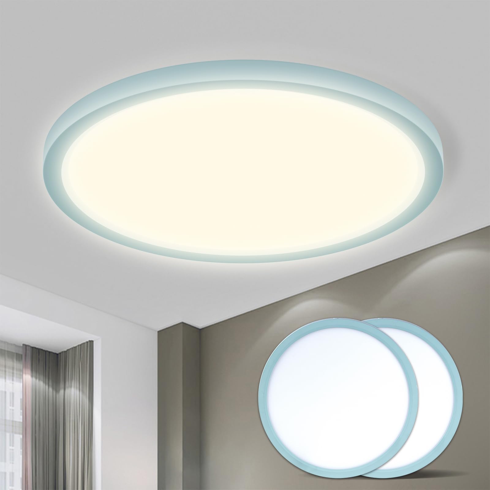 LQWELL® Plafoniera Lampada da soffitto a LED, Lampada da bagno impermeabile IP44 Rotonda Piatta 18W 4000K 1600LM Sottile per Soggiorno Bagno Camera da letto Cucina Seminterrato Ufficio, 220 * 24mm
