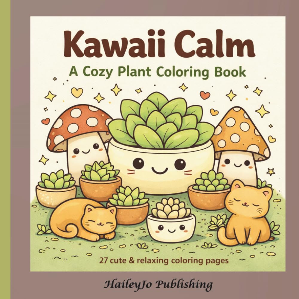 Kawaii Calm- A Cozy Plant Coloring Book: 27 Cute & Relaxing Coloring Pages with Adorable Plants, Cozy Scenes, and Kawaii Characters
