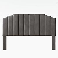 Vista 5 de Cabecera tapizada en terciopelo de lujo, cabecera capitonada moderna para cama KingCal King, diseño de canal vertical, cabecera curvada de madera