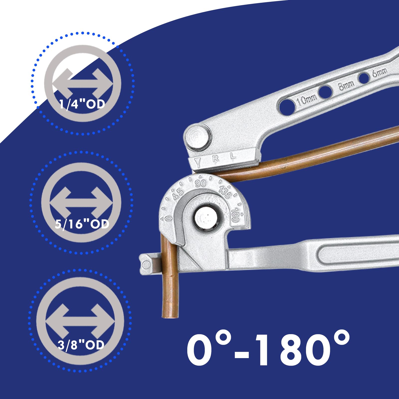 CCLIFE Piegatubi Rame 3 in 1, Curvatubi per Rame 6 8 10 mm, Angolo di Piegatura 180° Alluminio e Ottone