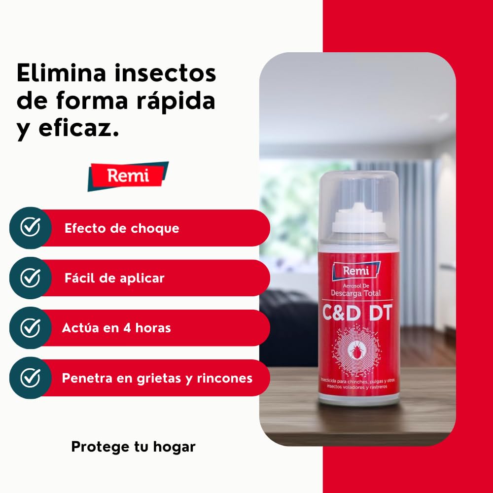 Remi Hogar Descarga Total Anti Chinches y pulgas | Bomba Humo Insecticida | Aerosol | Acción Choque Contra Plagas (150 ml) | Cucarachas, polillas e insectos voladores
