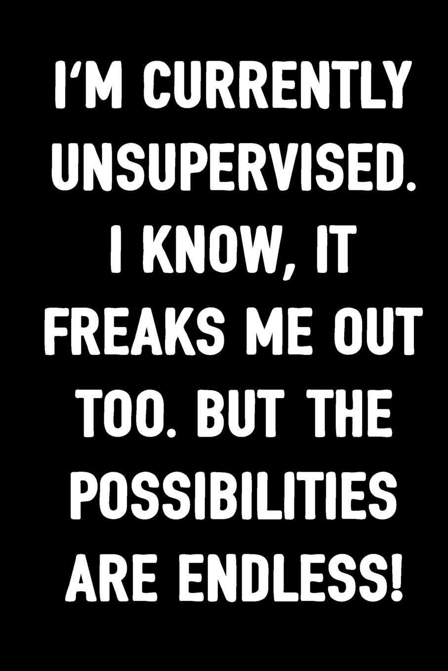 I'm Currently Unsupervised. I Know, It Freaks Me Out Too. But The Possibilities Are Endless: Funny Journal For Men And Women To Write In, 100 Blank ... Ruled Composition Book, Humoristic Gag Gift