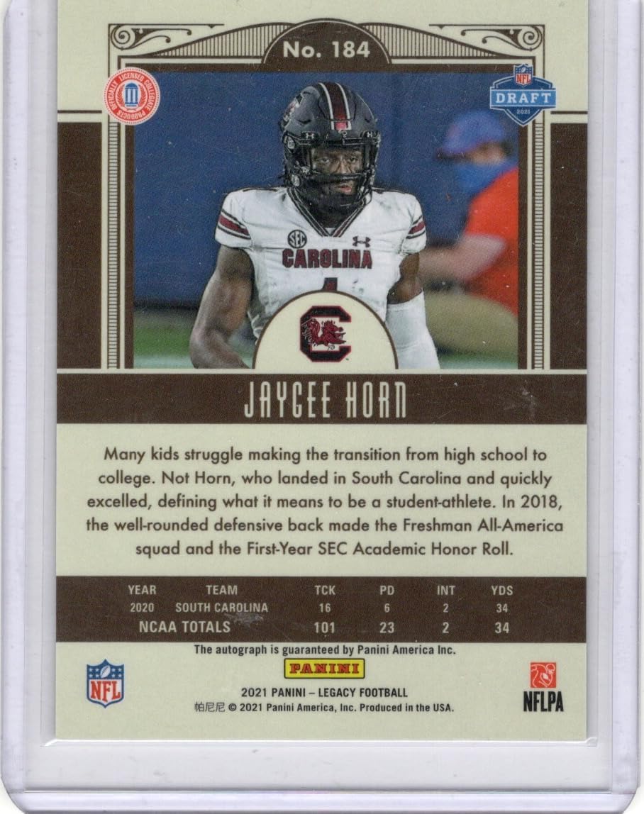 Jaycee Horn Autographed Rookie Card Collectible Football Card - 2021 Legacy Football Card #184 (Panthers)