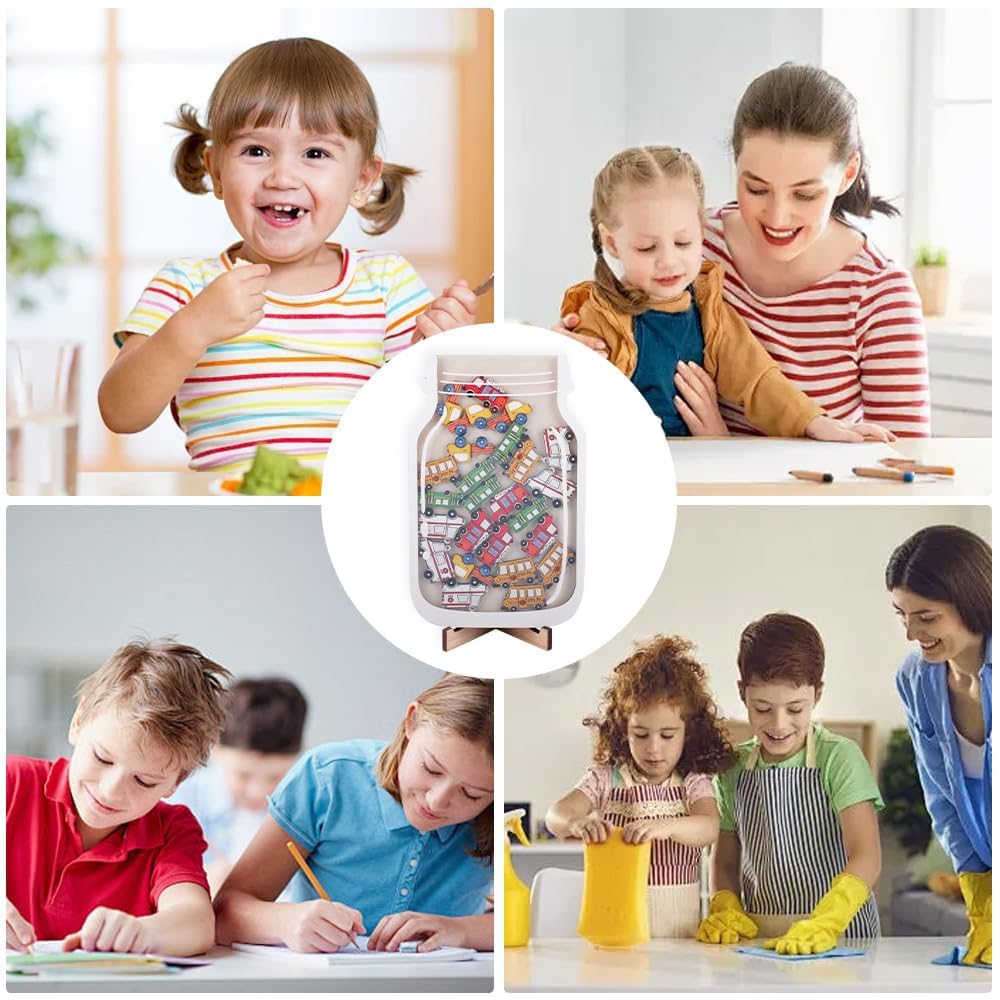 YunBey Barattolo di Ricompensa per Bambini Tabella delle Ricompense per Bambini Barattolo di Incentivi con Automotive Universal per Ragazzi e Ragazze Casa Classe (Color)