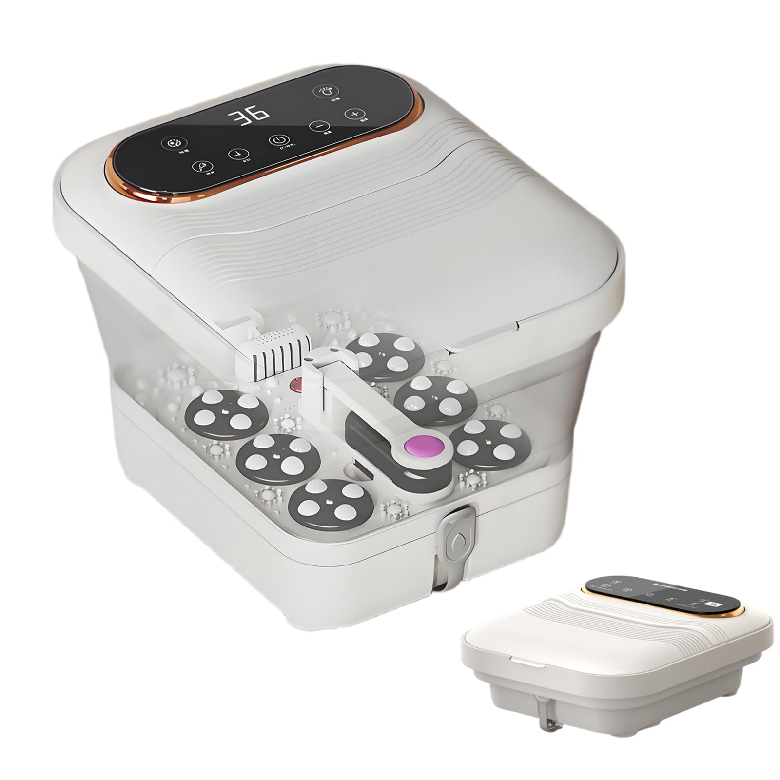 Collapsible Foot Spa Electric Rotary Massage, Foot Bath with Heat, Bubble,Temp Control, and 24 Motorized Shiatsu Massage Balls, Pedicure Spa Tub for Stress Relief