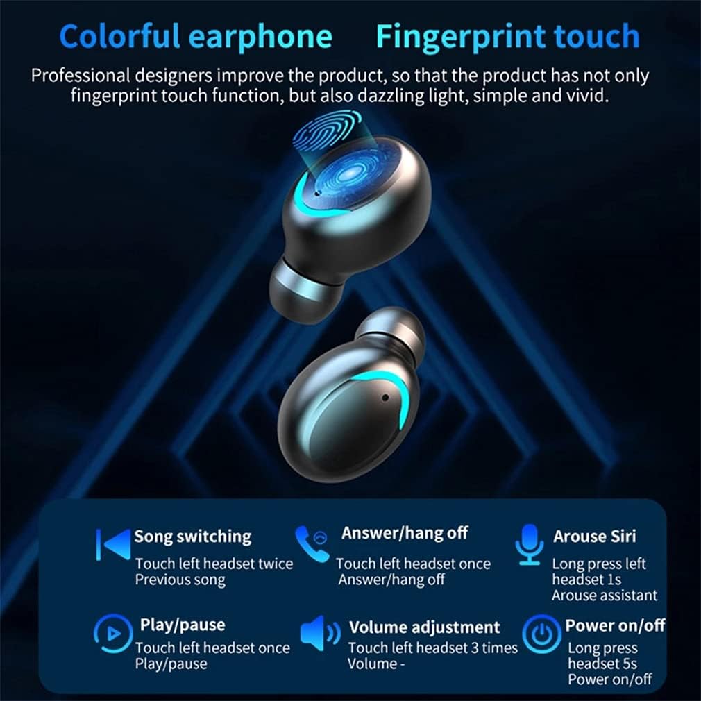 True Wireless Bluetooth 5.0 Earphones for Sports, TWS HiFi Stereo Sound Earbuds Headphones in-Ear with Built-in Mic, with LED Digital Display and 2200 Charging Case