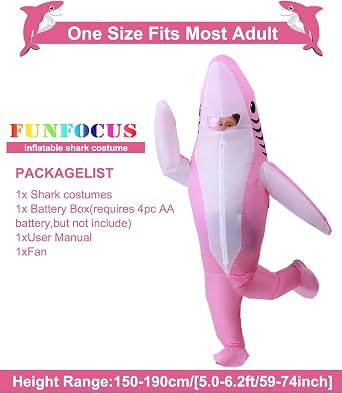 Inflatable Shark Costume Adult Inflatable pink shark Costumes Adult Size Full Body Blow up Costumes for Adults Women Men Inflatables Fancy Funny Suit for Halloween Christmas Carnival Party
