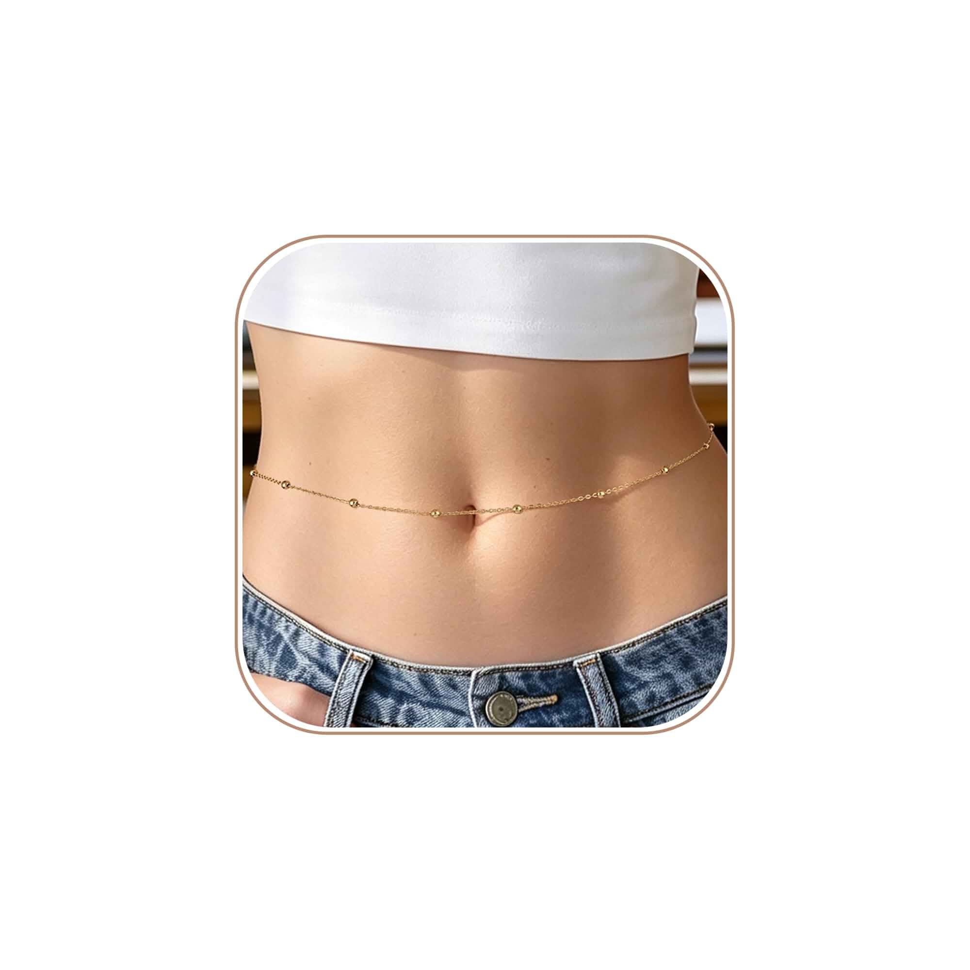 JINEAR 14K Gold Plated Waist Chain for Women Body Chain Belly Chains Dainty Bead Chains Waterproof Summer Beach Bikini Accessories Gold Jewelry Belt Festival Outfits for Women