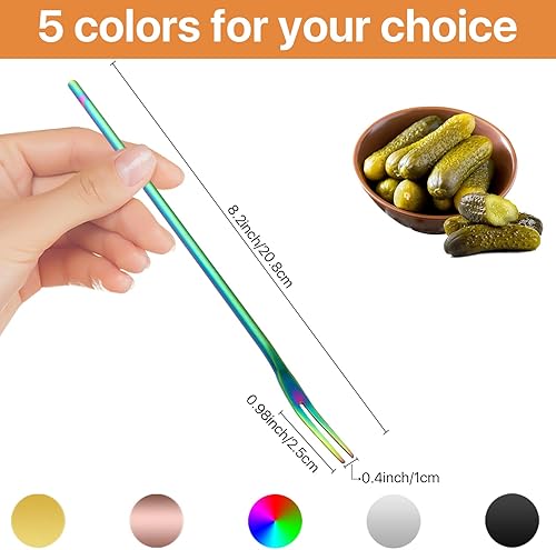 Miniatura 2 de 10 tenedores para pepinillos, tenedor de oliva con mango largo, tenedores de cóctel de acero inoxidable de 8.2 pulgadas, agarrador de pepinillos