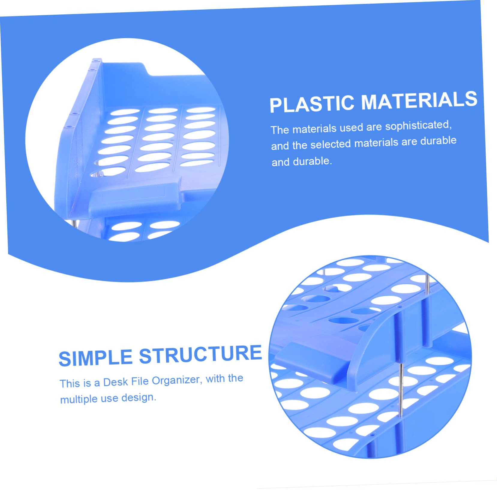 Organizzatore Documenti Scrivania 3 Livelli in Plastico Blu, Vaschetta Portadocumenti Portatile per Ufficio e Casa, Supporto File per Documenti e Lettere