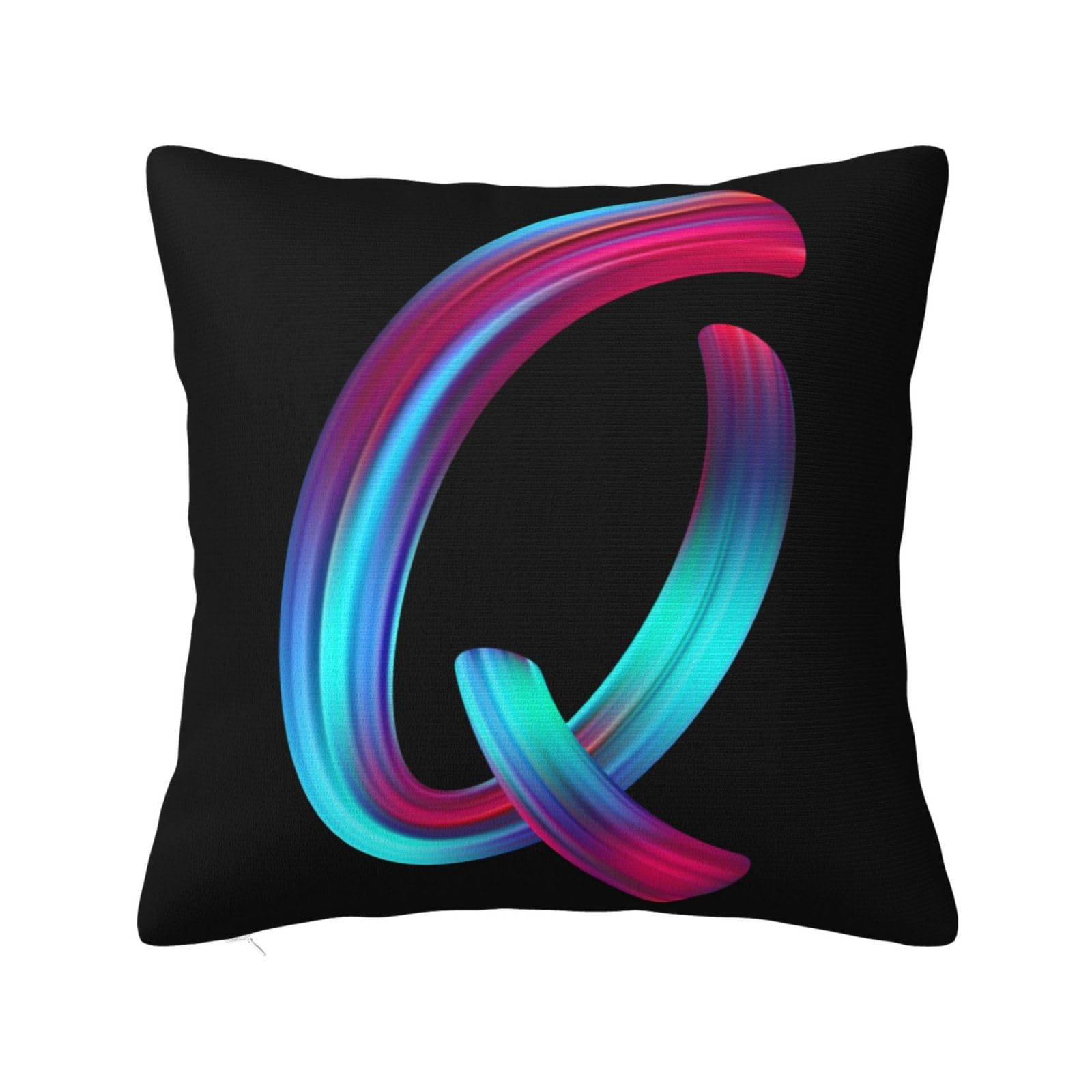Initial Letter Style Square Cushion Covers Personalised Throw Pillow Covers with Your Text/Name Print, Design Colorful Decorative Pillowcase for Bedroom Office Couch Sofa Chair, Rainbow Letter Q