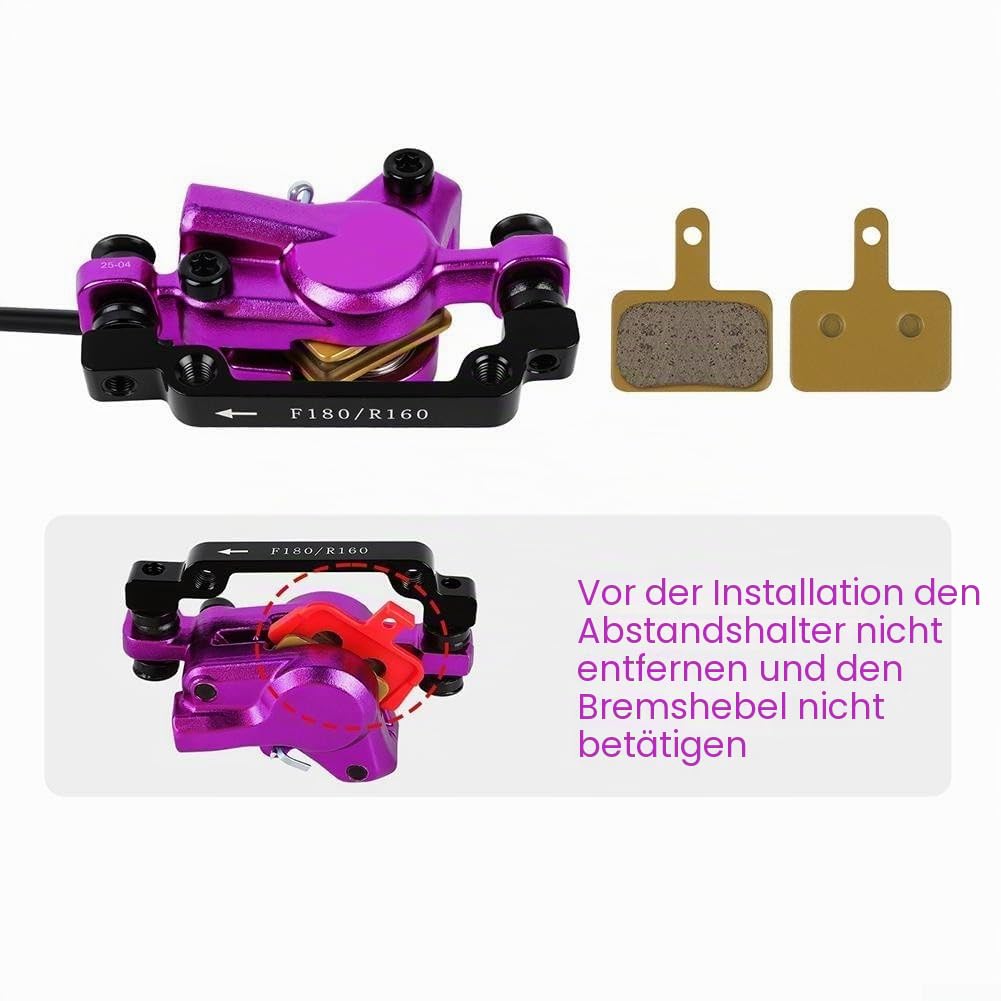 Premium 2-Kolben Hydraulisches Bremsen-Set mit 800 mm Vorder- und 1400 mm Hinterschlauch für MTB Adventures (lila)