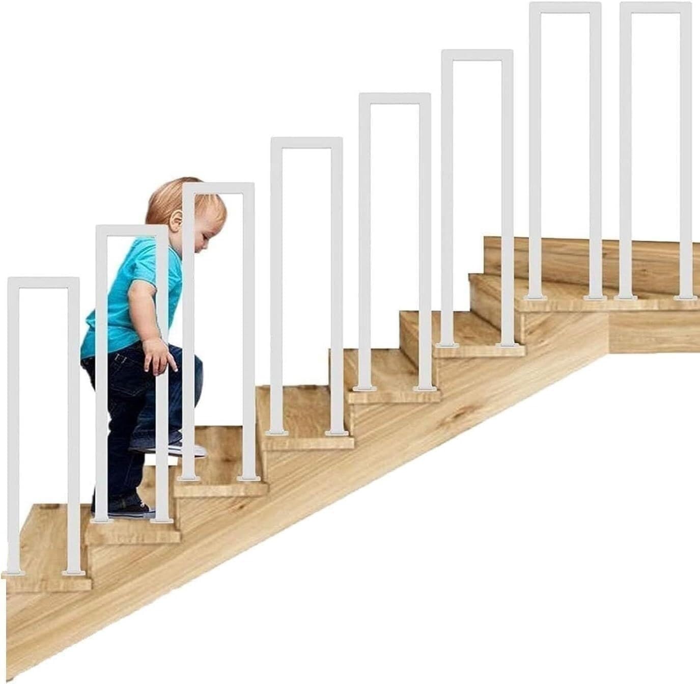 White U-Shaped Stairs Handrail, Outdoor Railings for Steps, 1.1/1.4/1.8/2.1/2.4/2.7/2.9/3.1/3.3ft Non-Slip Hand Rail Guardrail, for Stairs Villa, Garden, Loft Support Bar(65CM/2.1FT)