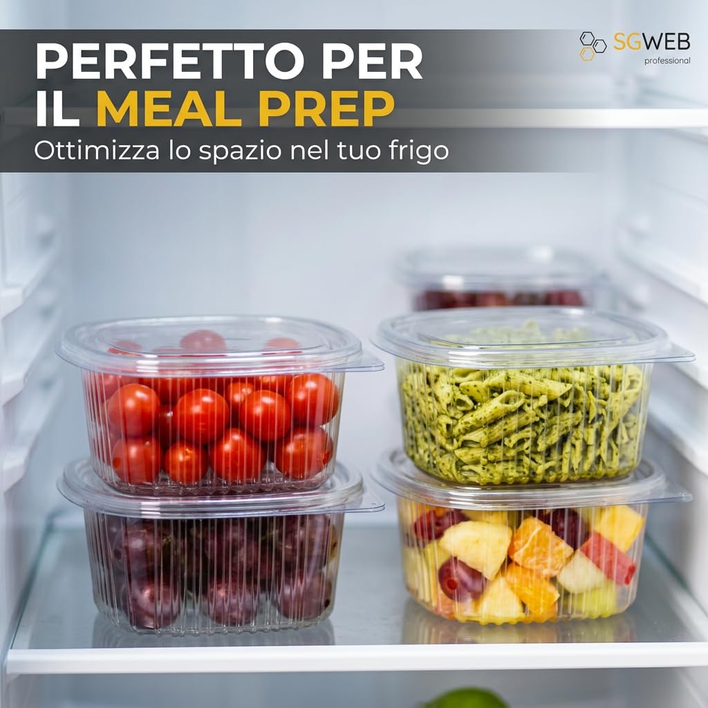 Contenitori Ermetici per Alimenti [100 Pezzi] 500ml - Vaschette in Plastica per Alimenti Usa e Getta, Contenitori per Freezer Monoporzione e Microonde, Vaschetta Ovale con Coperchio