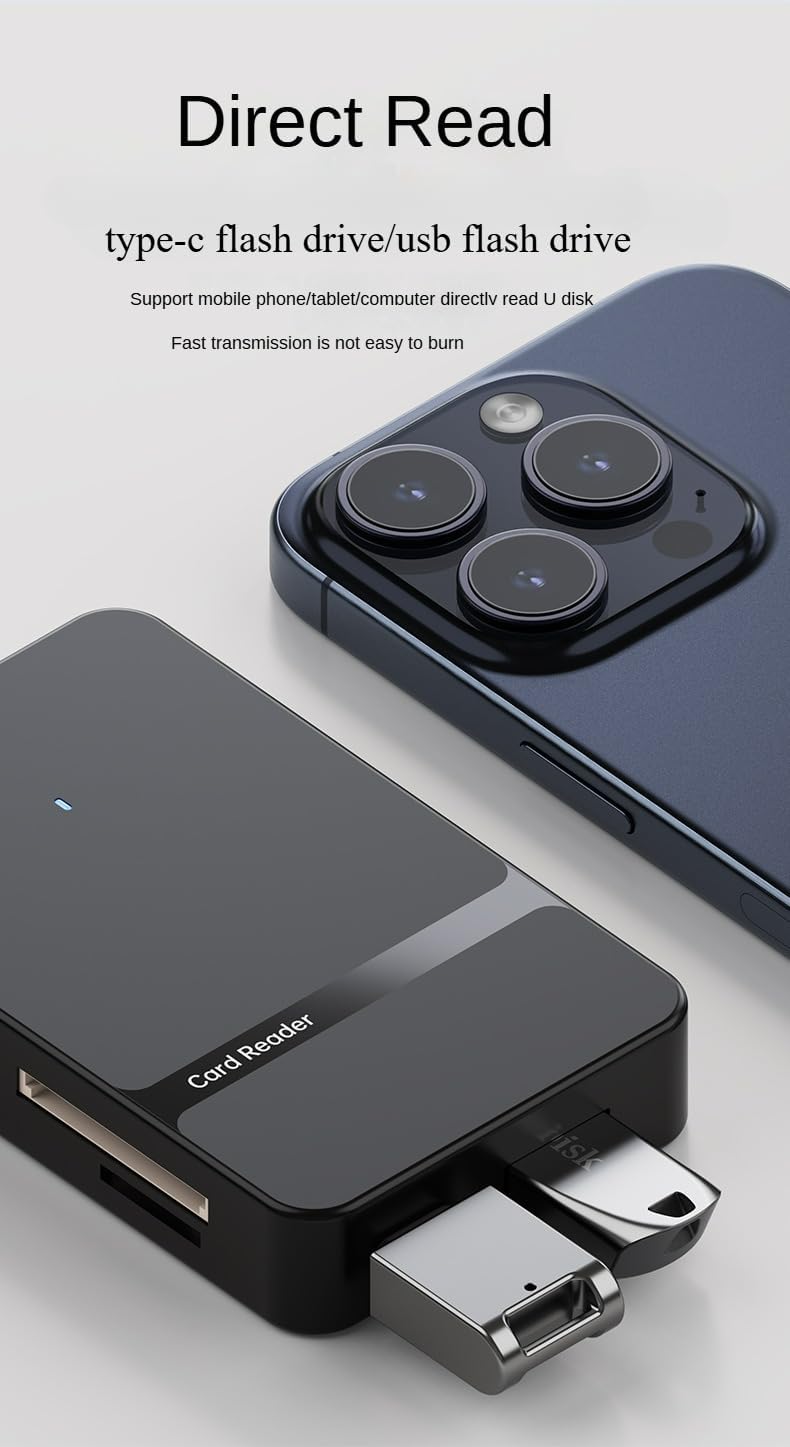 High-Speed 8-in-1 USB 3.0/USB-C OTG Card Reader - 104MB/s CF/SD/TF/MS Adapter with Dual Ports & LED | Mac/PC/Android