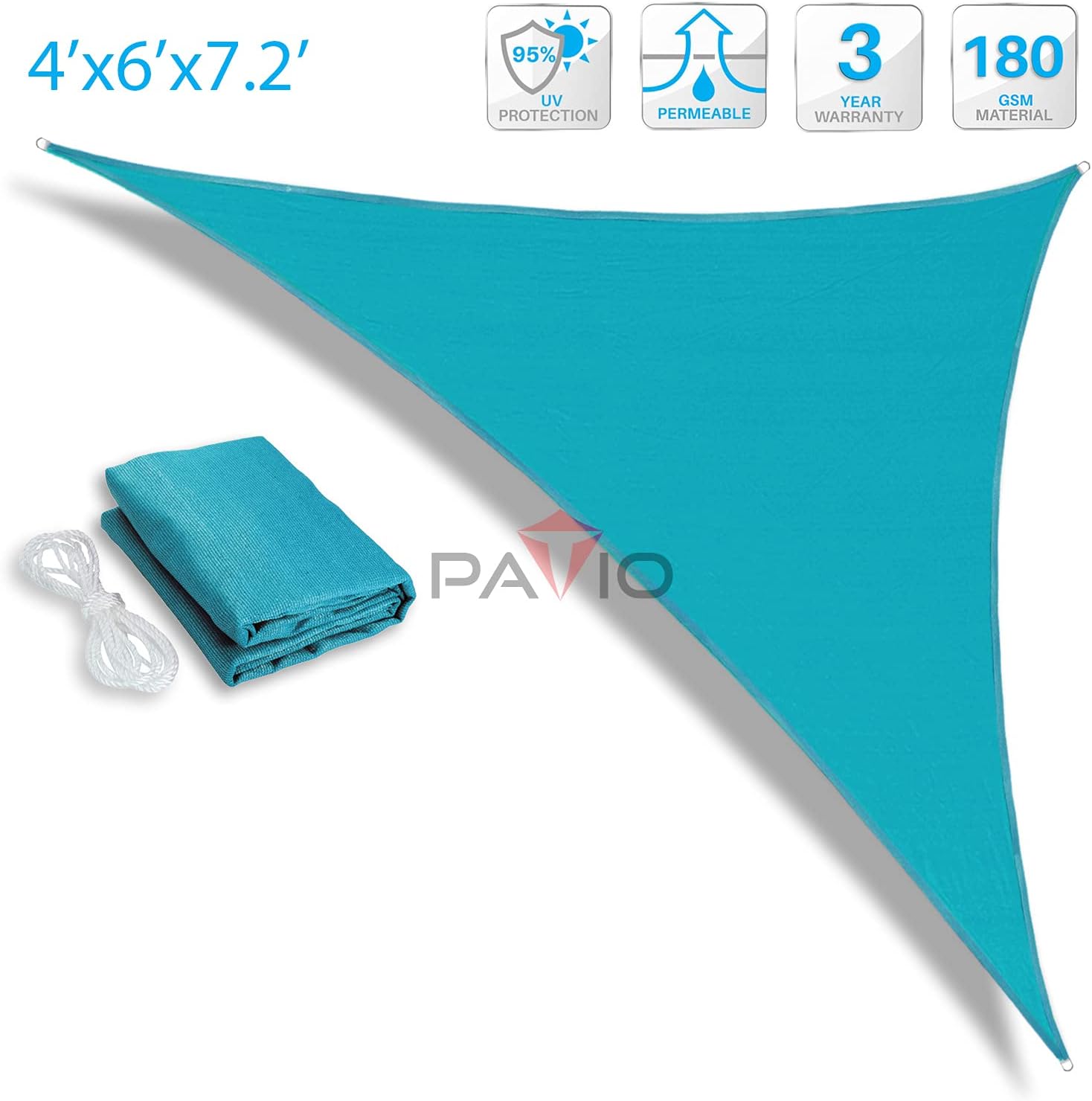 PATIO Paradise Sun Shade Sail 4'x6'x7' x2 Pieces Right Triangle Canopy in Turquoise Green UV Block Fabric-Customized Available