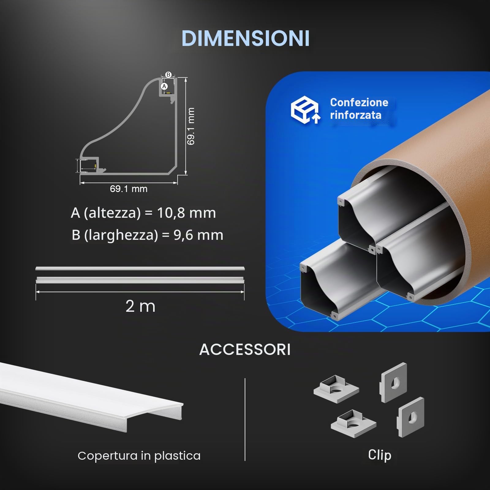 15× Profilo LED Angolare 45° 2M, in Alluminio Bianco per Strisce fino a 9,6 mm, per Illuminazione Indiretta